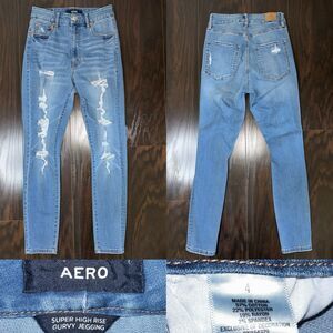Aero Jeans Women’s 4 Super High Rise Curvy Jegging Distressed Light Wash Blue